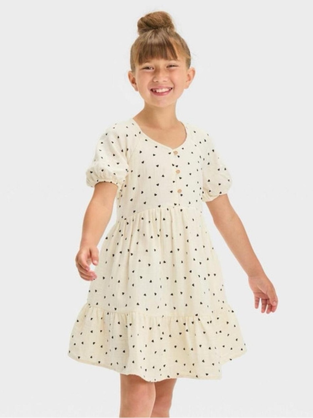 Cat & Jack Cream Dress with Black Heart Print